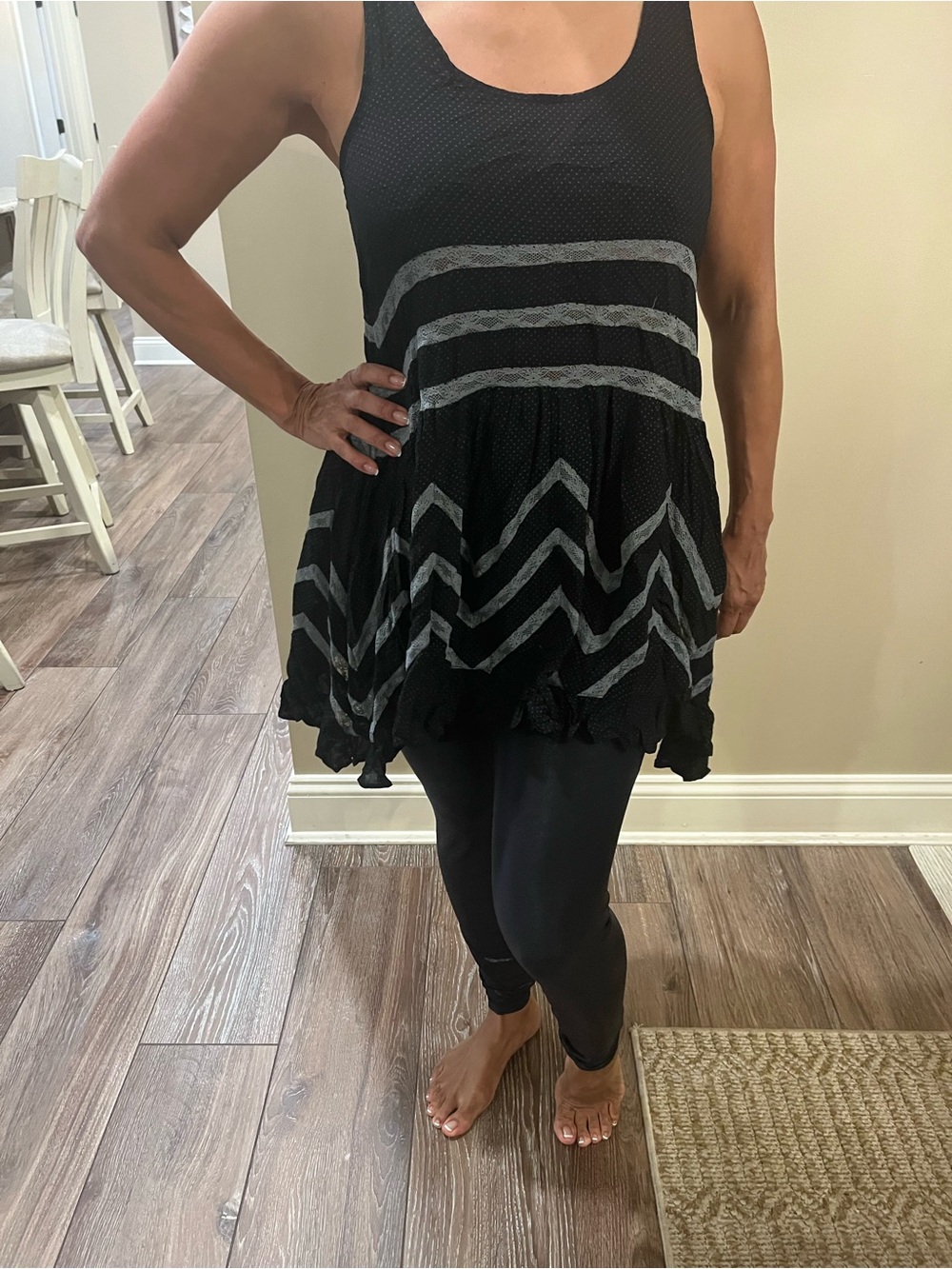 Free People Black Sleeveless Chevron Lace-Trim mini Dress or long tunic - Picture 4 of 4